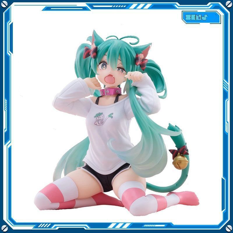 Hatsune Miku cat ear short-sleeved pajamas, Hatsune Miku figure, MIKU prize model, anime girl desk ornament gift.