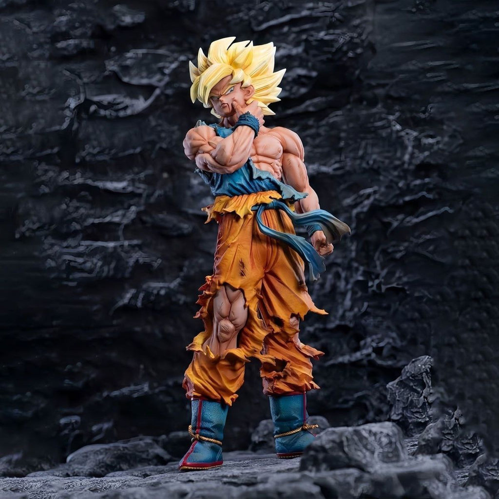 Dragon Ball Super Saiyan 1 Goku figure, Goku face-pinching figure, battle-damaged Super Saiyan 1 figure, anime figure, decorative item.
