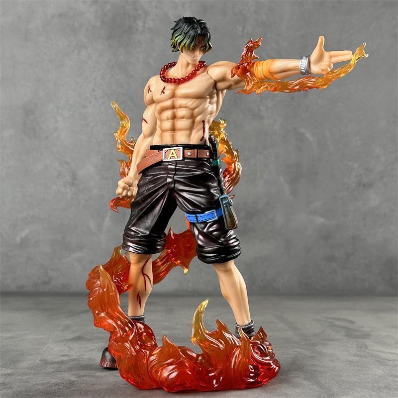 One Piece Ace Figure, Flaming Finger Ace, Marineford War Standing Scene Model Ornament Aasai