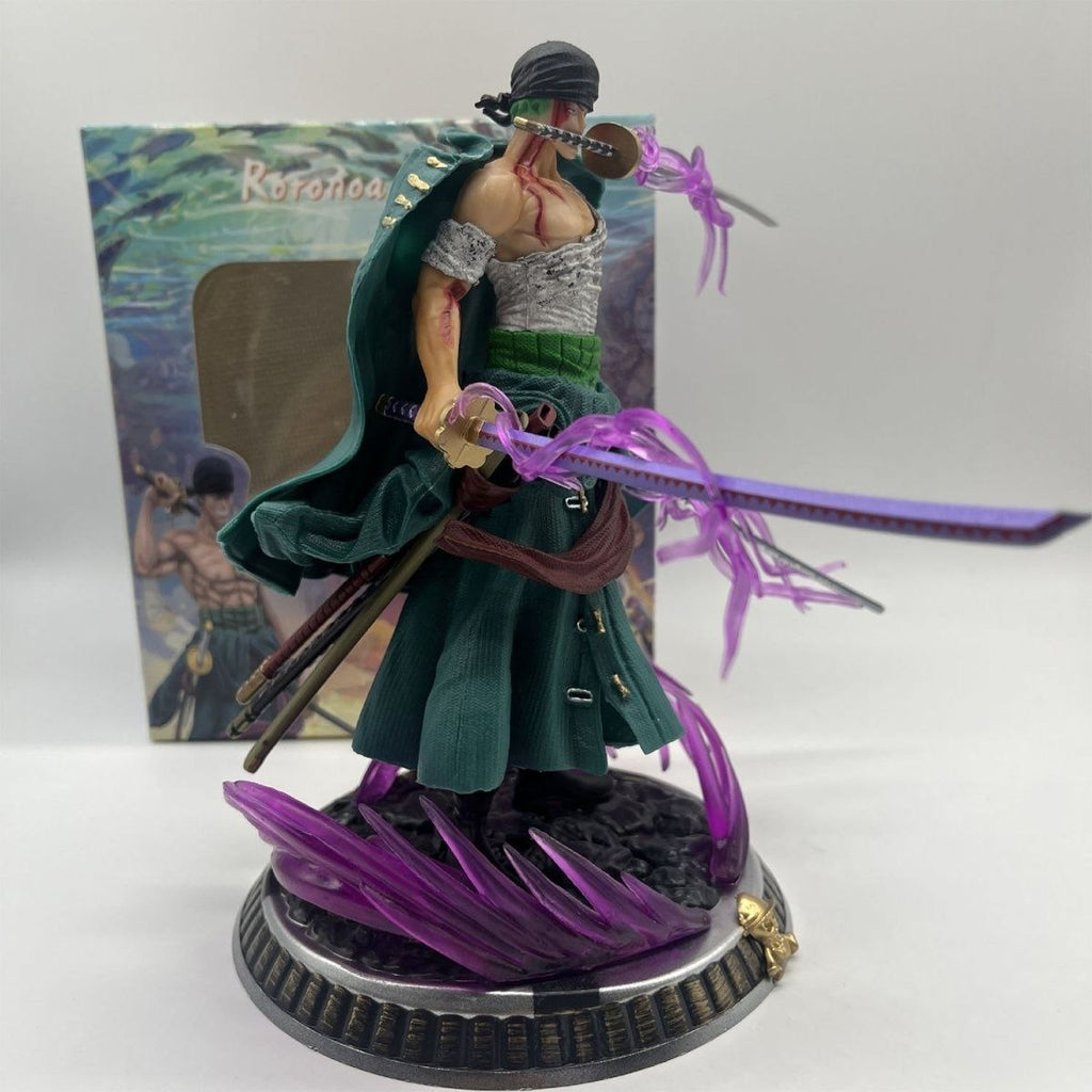 GK One Piece Anime Small Size Dreamy Bloodstained Zoro Three-Sword Special Skill Scene Figurine Statue Model Ornament