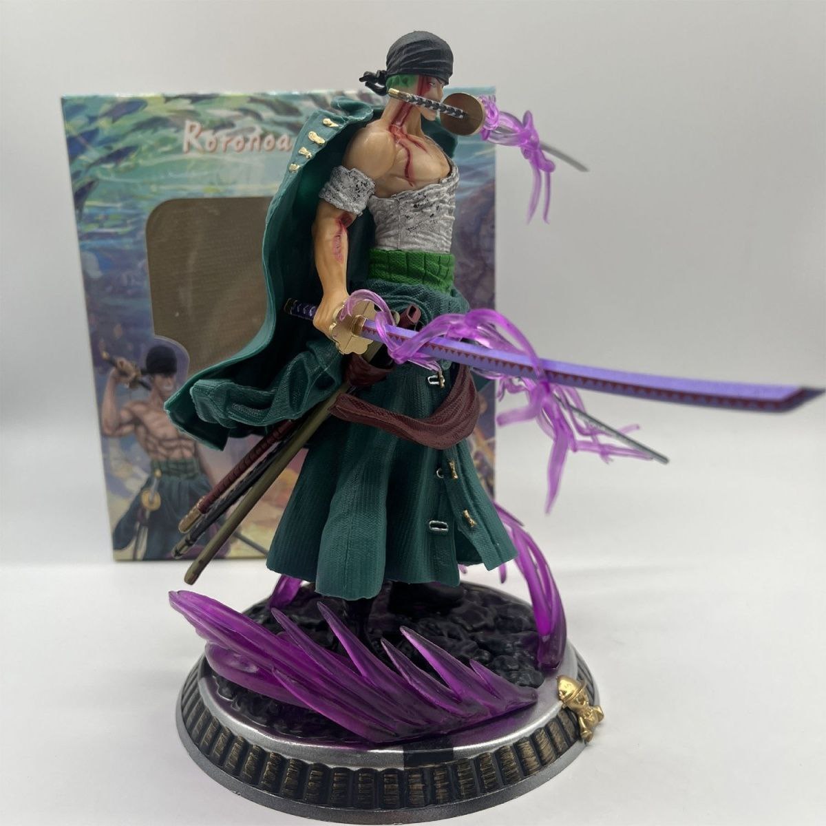 GK One Piece Anime Small Size Dreamy Bloodstained Zoro Three-Sword Special Skill Scene Figurine Statue Model Ornament