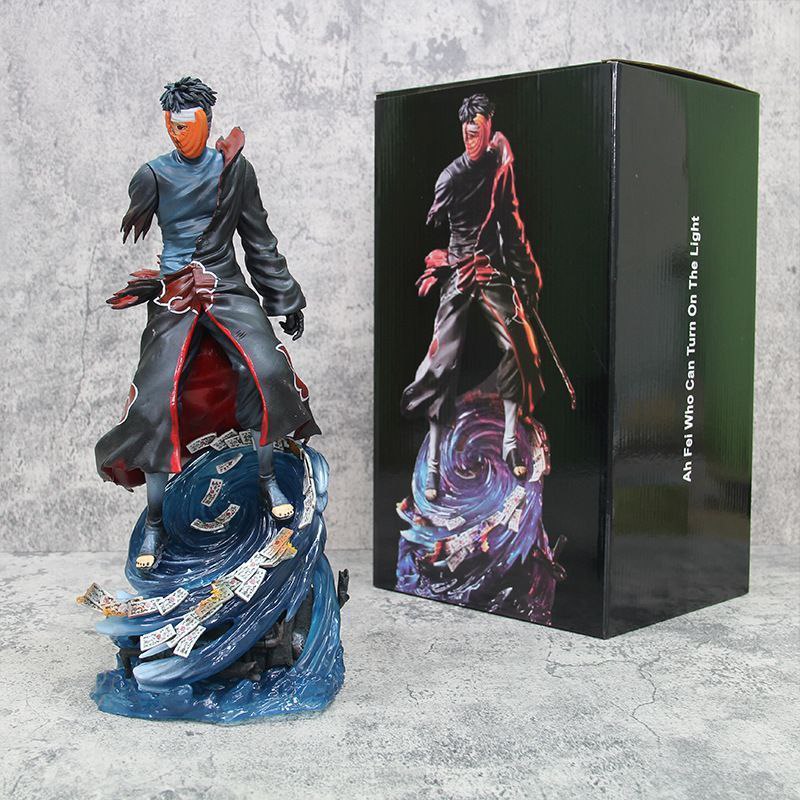 Naruto figure Uchiha Obito battle-damaged Tobi model doll box set with lights