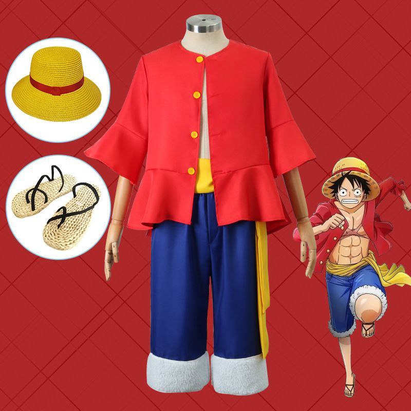 One Piece Luffy cosplay outfit, two-times-after costume, straw hat and shoes set, anime costume.