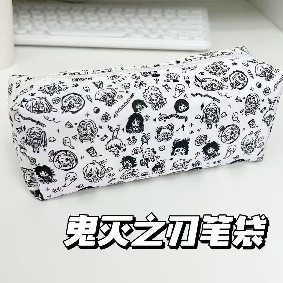 Line drawing Demon Slayer straight pencil case, ins style, Japanese cartoon high-value stationery storage bag, middle school student pencil case