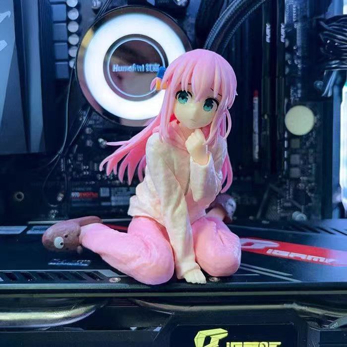 Lonely Rock Goto Pink Cute Anime Girl Car Computer Case Pressing Instant Noodle Ornament Figurine Gift