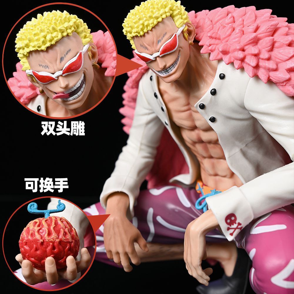 One Piece Shichibukai Doflamingo, crouching double-headed sculpted figure with Devil Fruit powers.