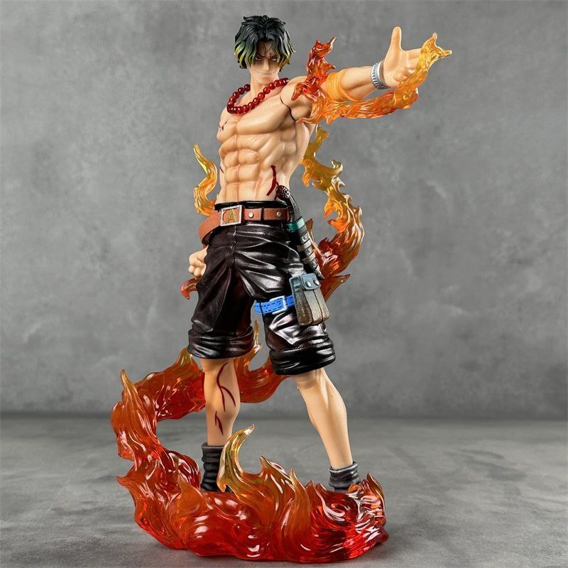 One Piece Ace Figure, Flaming Finger Ace, Marineford War Standing Scene Model Ornament Aasai