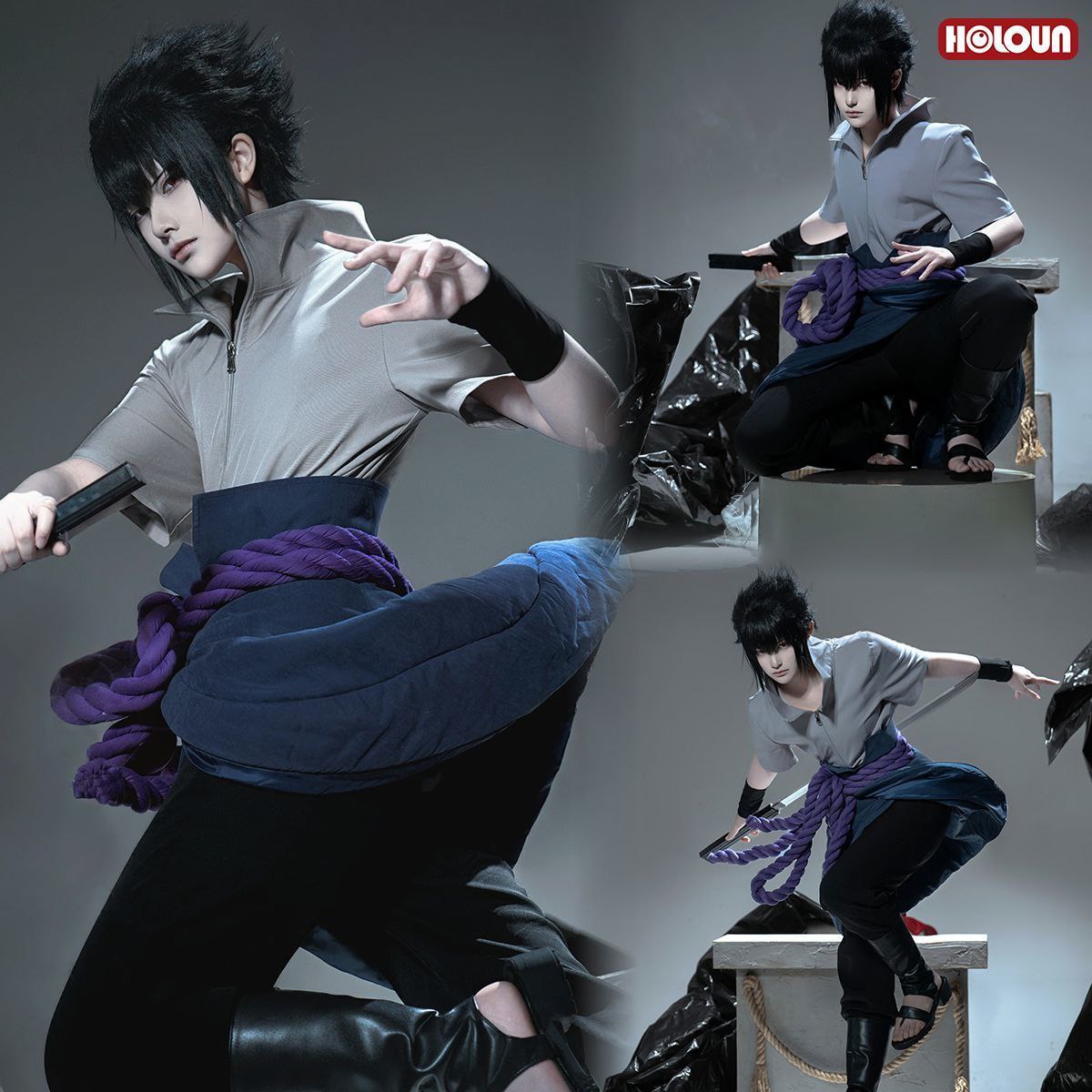 HOLOUNCOSER Little Ou's Sasuke Cosplay Outfit Material