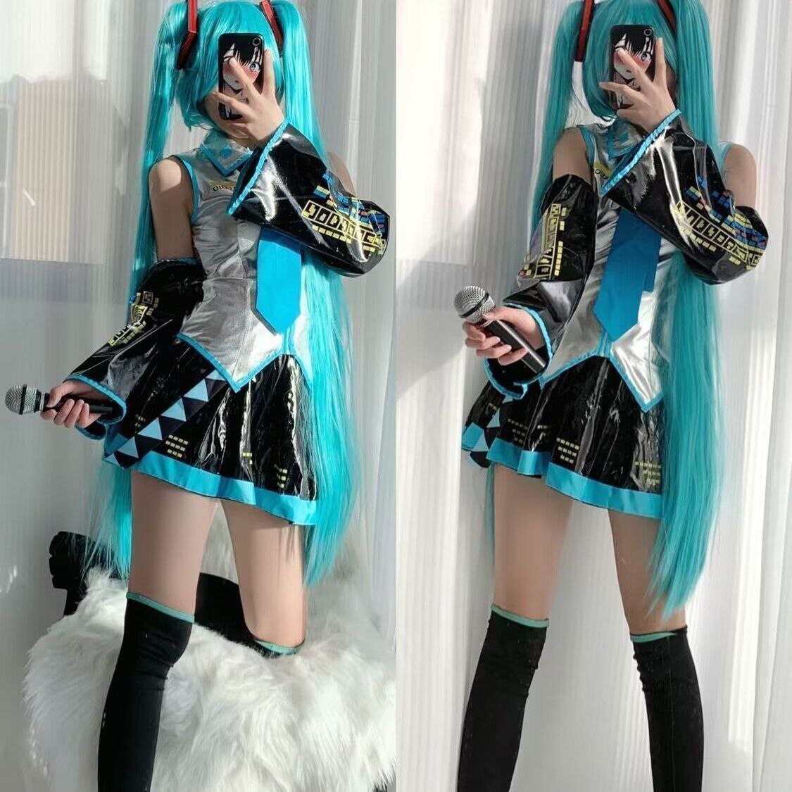 Hatsune Miku cosplay outfit, MIKU official costume, Japanese anime girl silver JK girl cosplay set, complete set.