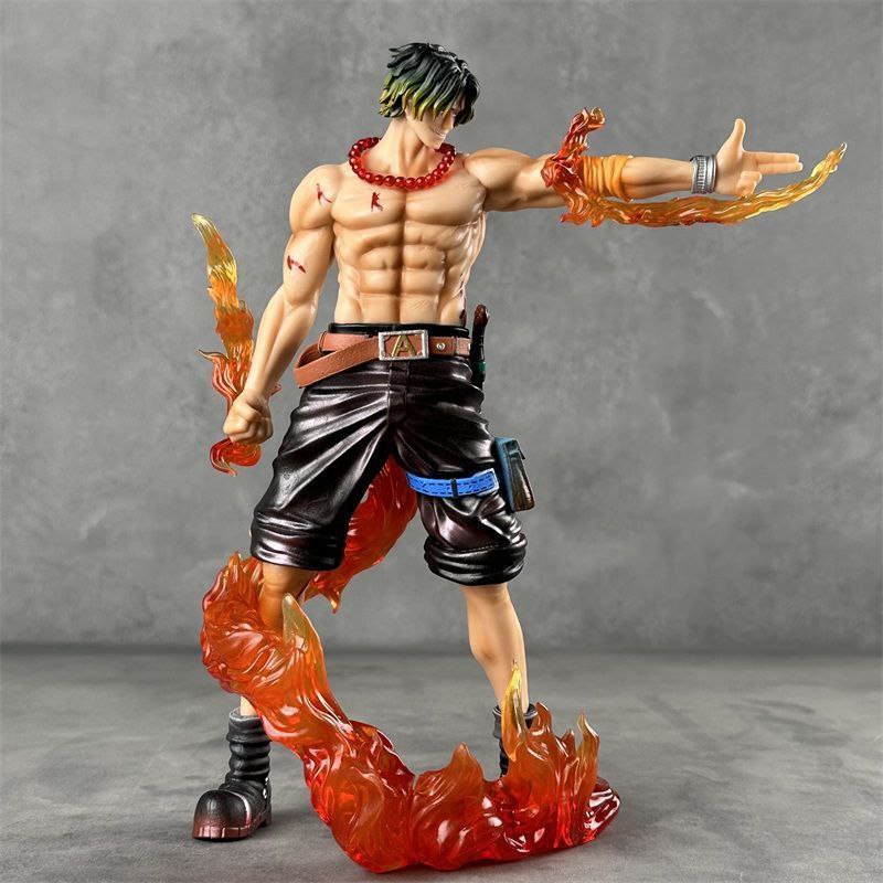 One Piece Ace Figure, Flaming Finger Ace, Marineford War Standing Scene Model Ornament Aasai