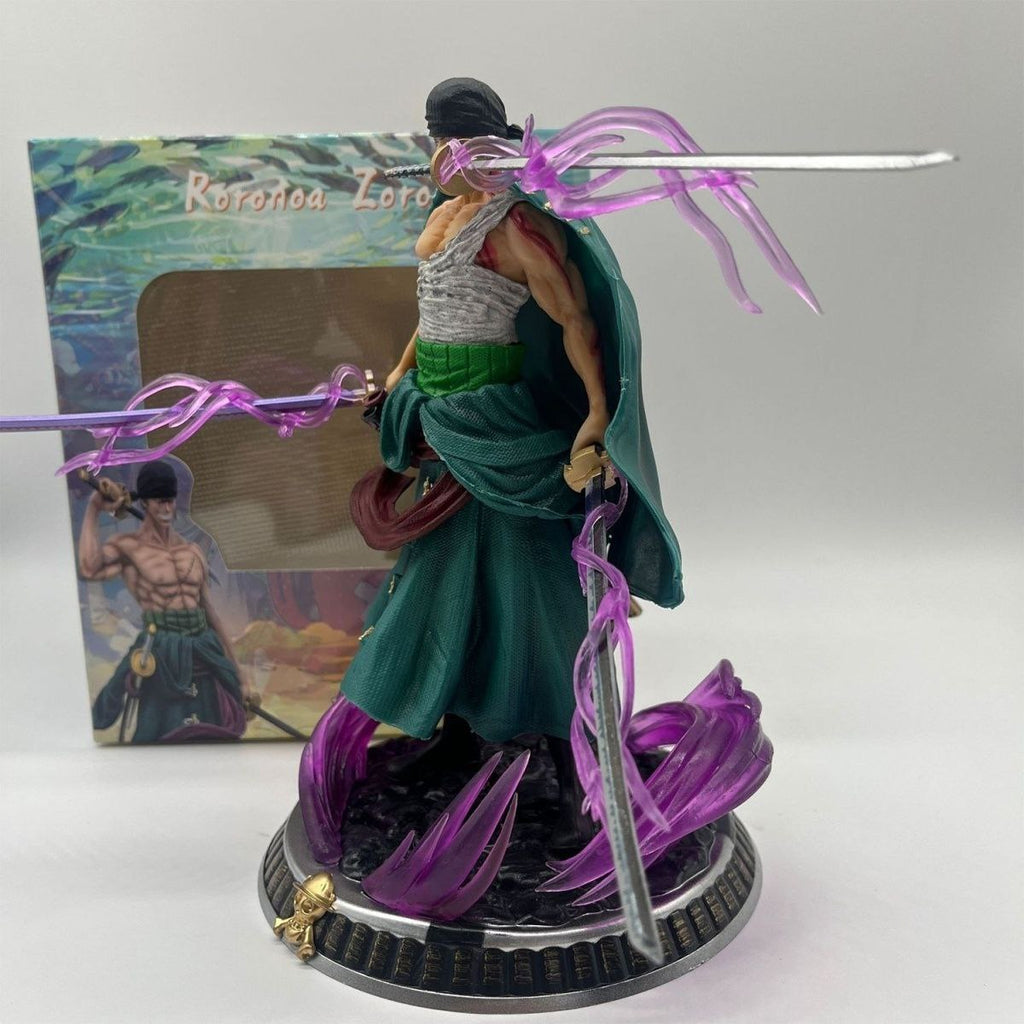 GK One Piece Anime Small Size Dreamy Bloodstained Zoro Three-Sword Special Skill Scene Figurine Statue Model Ornament