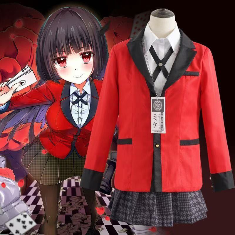 Kakegurui cosplay outfits: Momobami Kirari, Shima, and Jabami Yumeko cosplay outfits (JK girl anime full set)