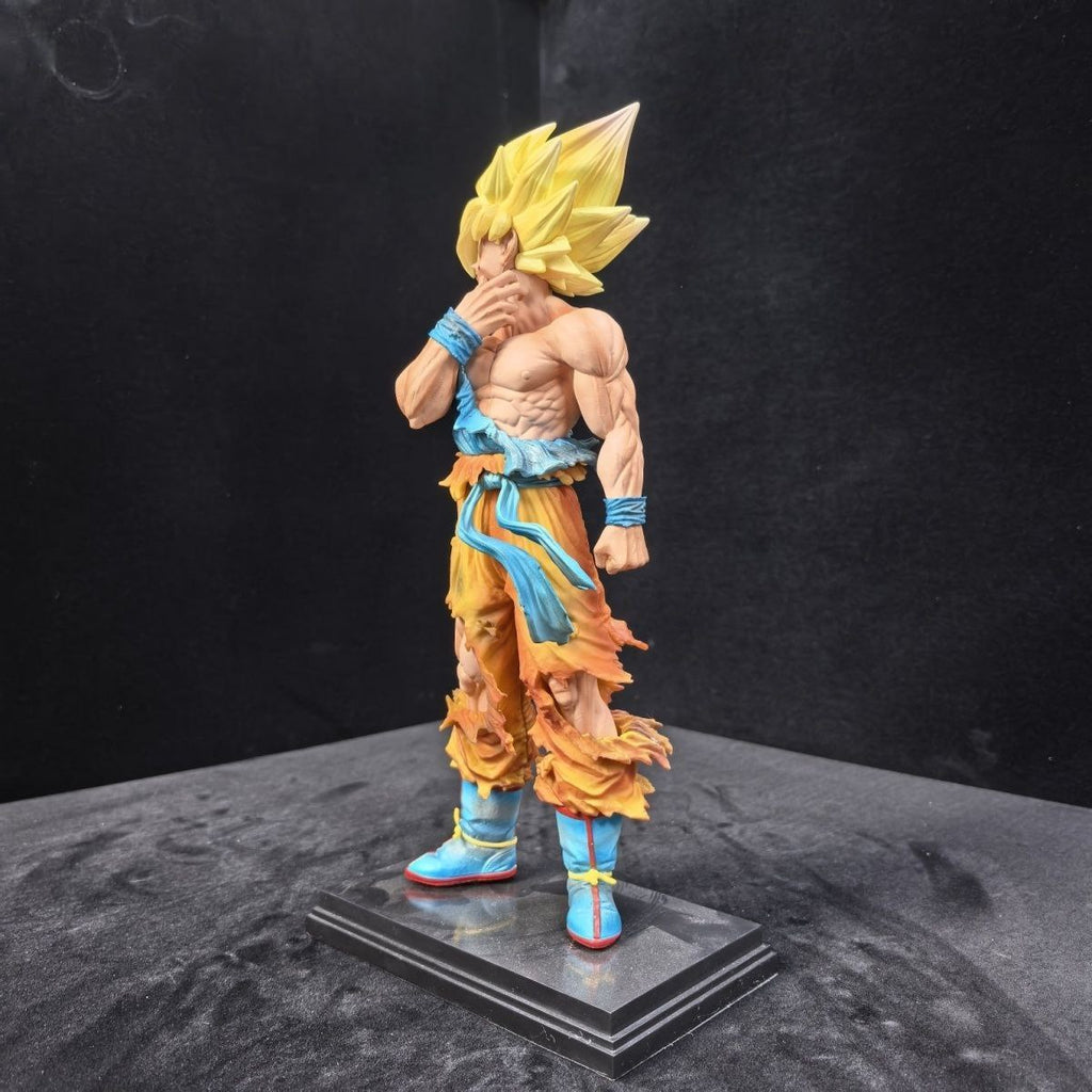 Dragon Ball Super Saiyan 1 Goku figure, Goku face-pinching figure, battle-damaged Super Saiyan 1 figure, anime figure, decorative item.