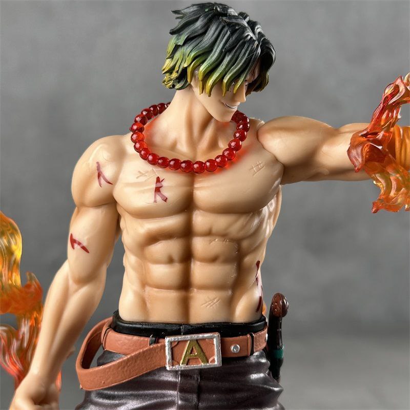 One Piece Ace Figure, Flaming Finger Ace, Marineford War Standing Scene Model Ornament Aasai