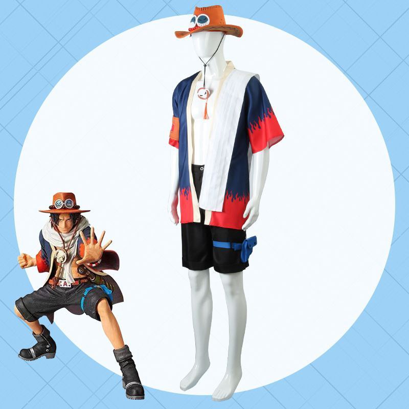 One Piece cosplay outfit, Fire Fist Ace bracelet, necklace, hat, anime/2D cosplay costume, complete set for men and women.