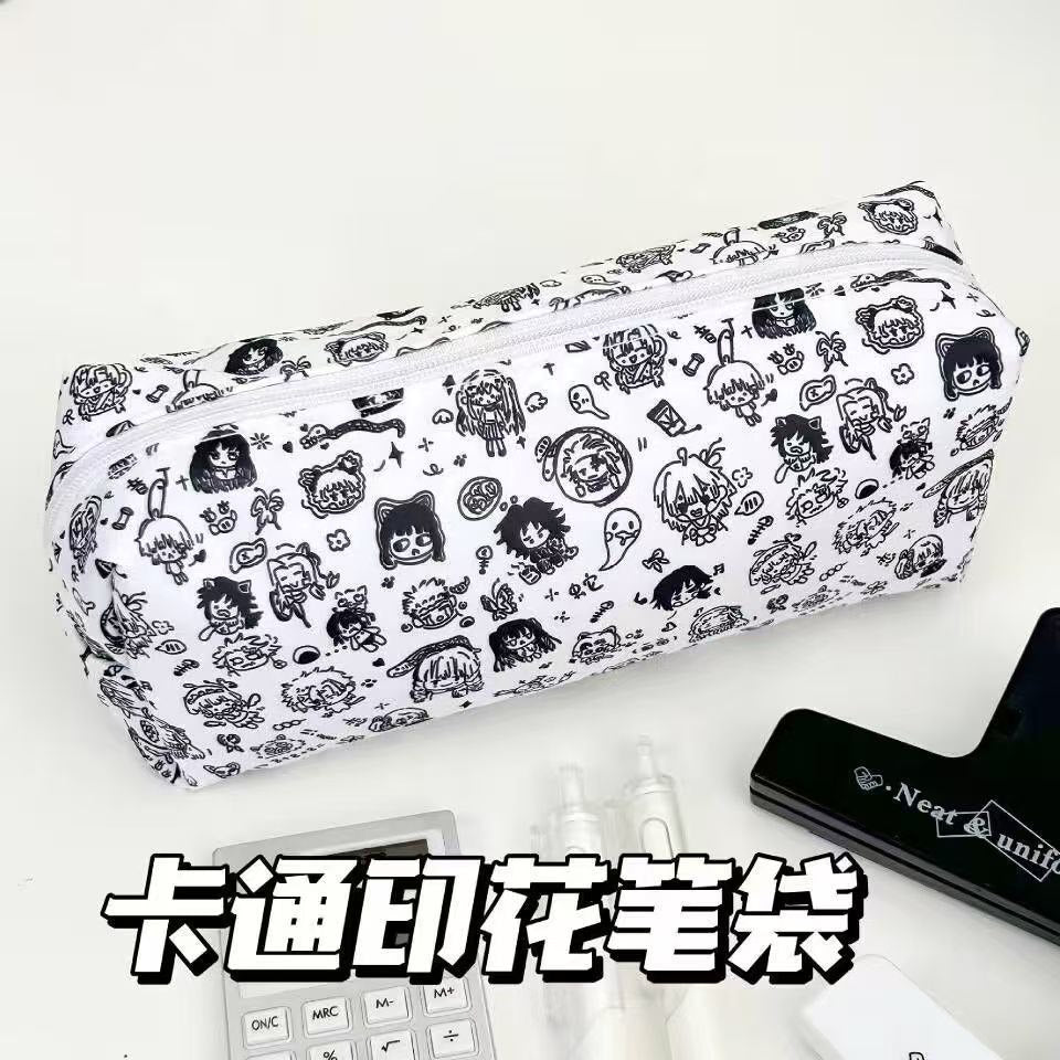 Line drawing Demon Slayer straight pencil case, ins style, Japanese cartoon high-value stationery storage bag, middle school student pencil case