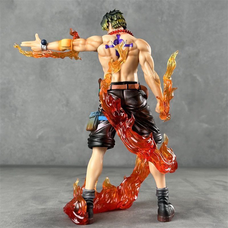 One Piece Ace Figure, Flaming Finger Ace, Marineford War Standing Scene Model Ornament Aasai