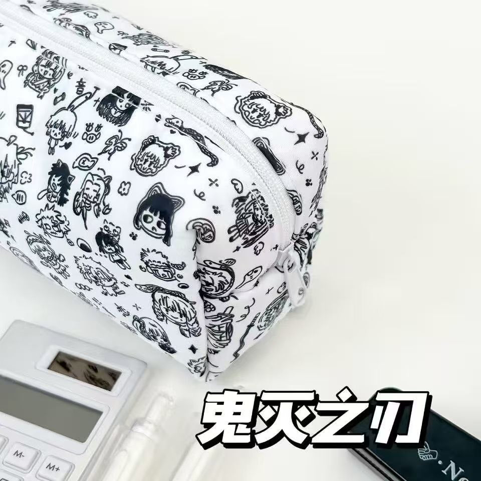 Line drawing Demon Slayer straight pencil case, ins style, Japanese cartoon high-value stationery storage bag, middle school student pencil case