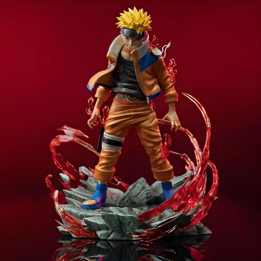 Naruto figurines, including the final battle scene from the Valley of the End, featuring Naruto as a statue, model, and anime character.Naruto figurines, including the final battle scene from the Valley of the End, featuring Naruto as a statue
