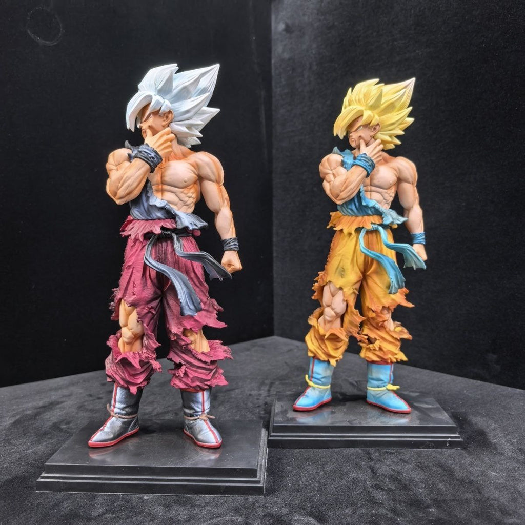 Dragon Ball Super Saiyan 1 Goku figure, Goku face-pinching figure, battle-damaged Super Saiyan 1 figure, anime figure, decorative item.