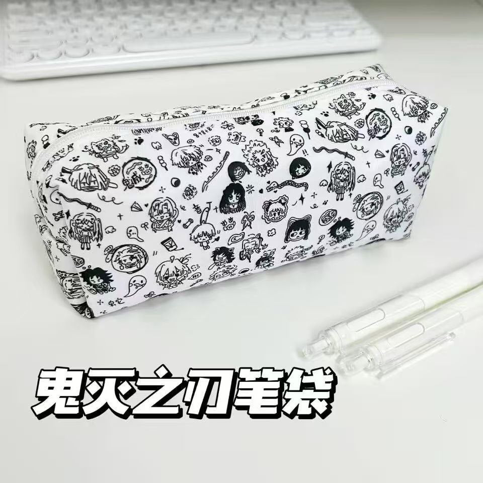 Line drawing Demon Slayer straight pencil case, ins style, Japanese cartoon high-value stationery storage bag, middle school student pencil case
