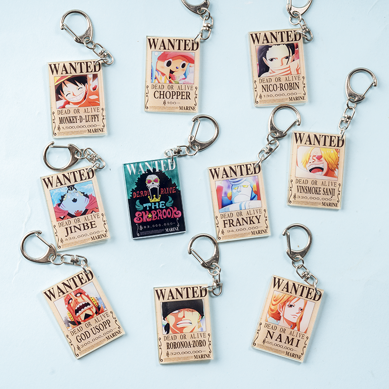 One Piece anime wanted poster acrylic keychain pendant, straw hat Luffy Zoro Nami anime stall