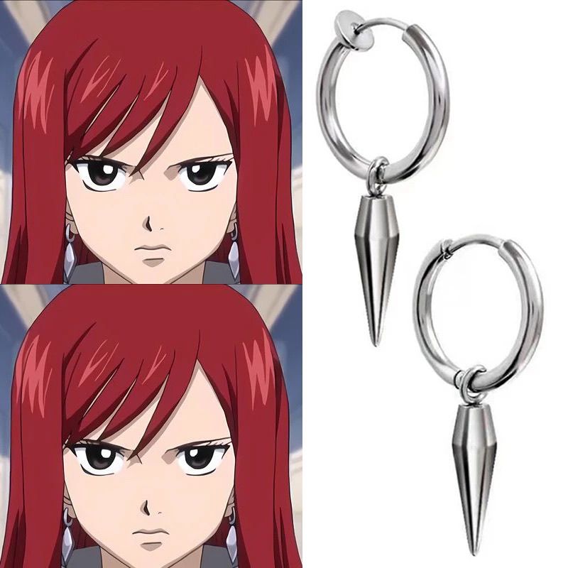 Niche Erza cosplay earring clips, street style stainless steel cone earring clips for couples without pierced ears, a perfect gift for Qixi Festival (Chinese Valentine's Day).