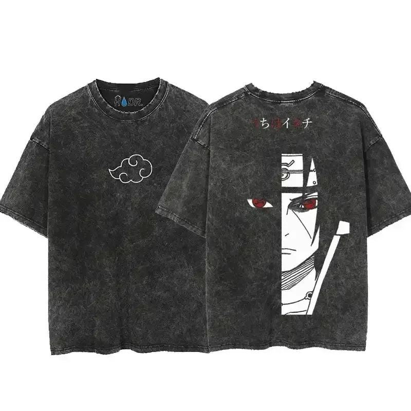 240g Heavyweight Naruto Collaboration Men's Street Hip Hop Summer New Loose Pure Cotton Washed Distressed Anime Trend T-Shirt.