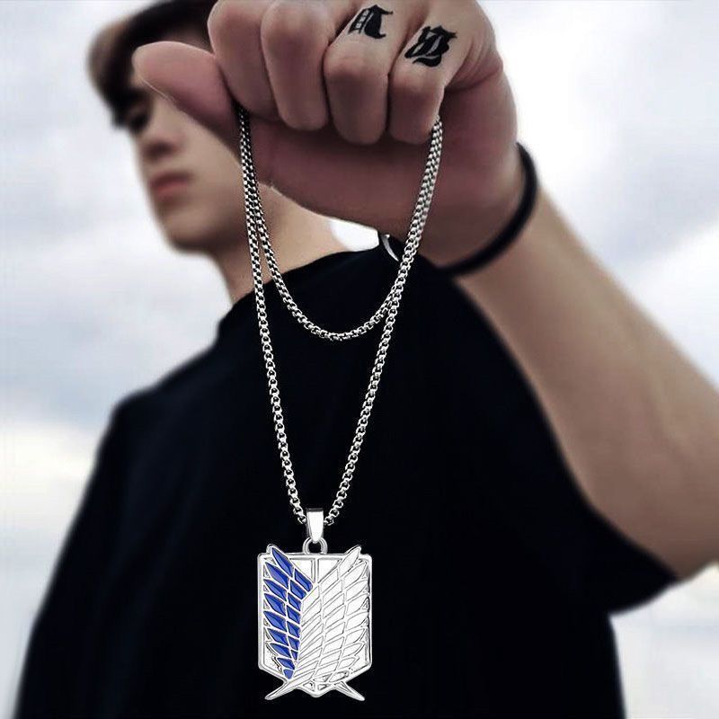 Attack on Titan Legion Metal Necklace for Boys and Girls, Simple and Personalized Wings of Freedom Leather Cord Pendant, Trendy Gift