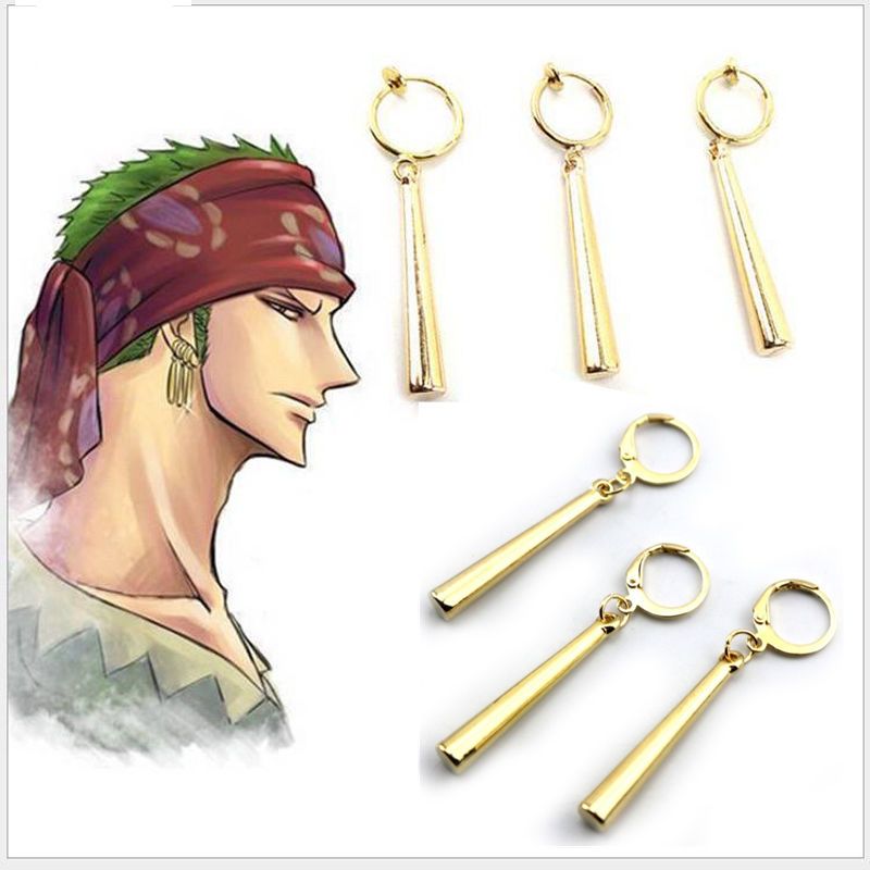 One Piece Zoro Earrings, Zoro Golden Three-Sword Style Ear Hooks, Cosplay Ear Clips, Anime Merchandise