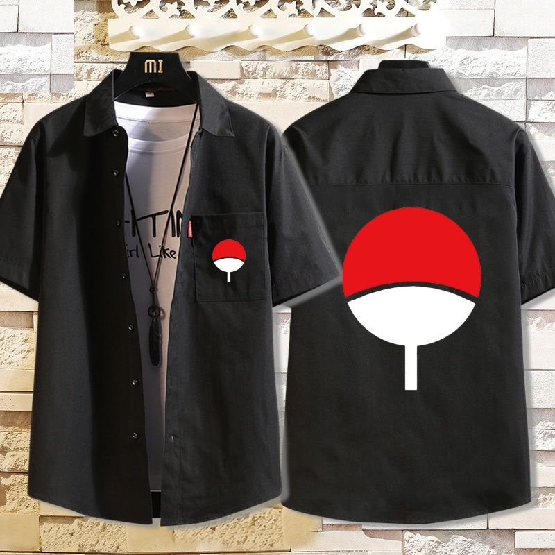 Naruto Uchiha Sasuke Itachi Naruto Clan Emblem Short-Sleeve Shirt Loose Plus Size Summer Thin Men's and Women's Shirt