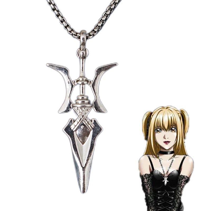 Dark anime merchandise, Misa Amane cosplay necklace, long dragon bone chain, trident pendant, New Year's gift for couples.