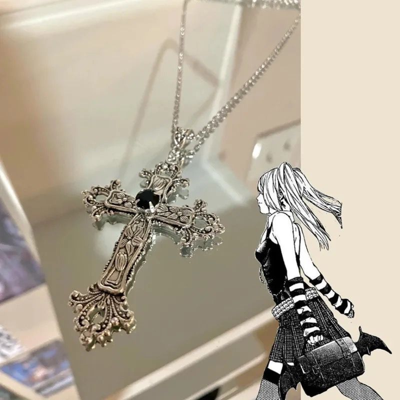 Dark anime merchandise, Misa Amane cosplay necklace, long dragon bone chain, trident pendant, New Year's gift for couples.