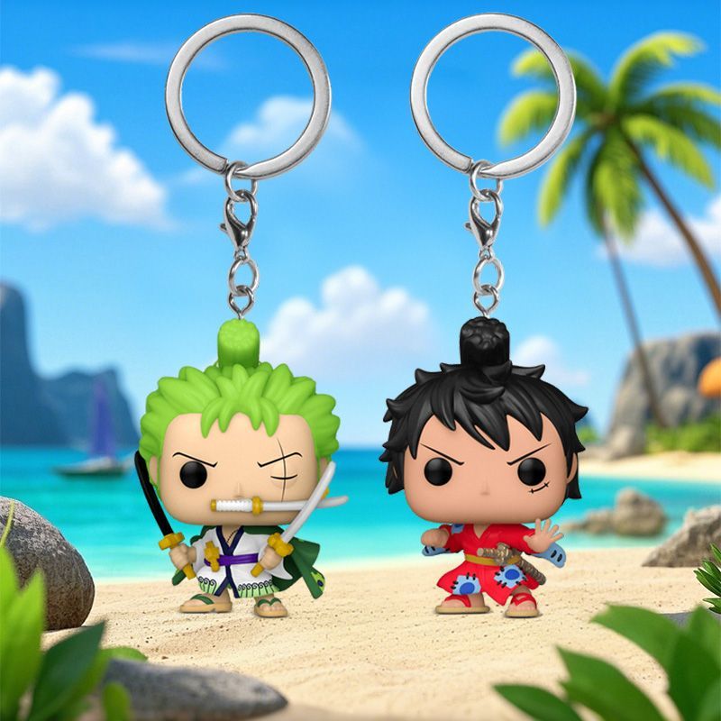 Cross-border cartoon anime One Piece figurines, anime merchandise, keychains, Luffy in kimono, Zoro keychains