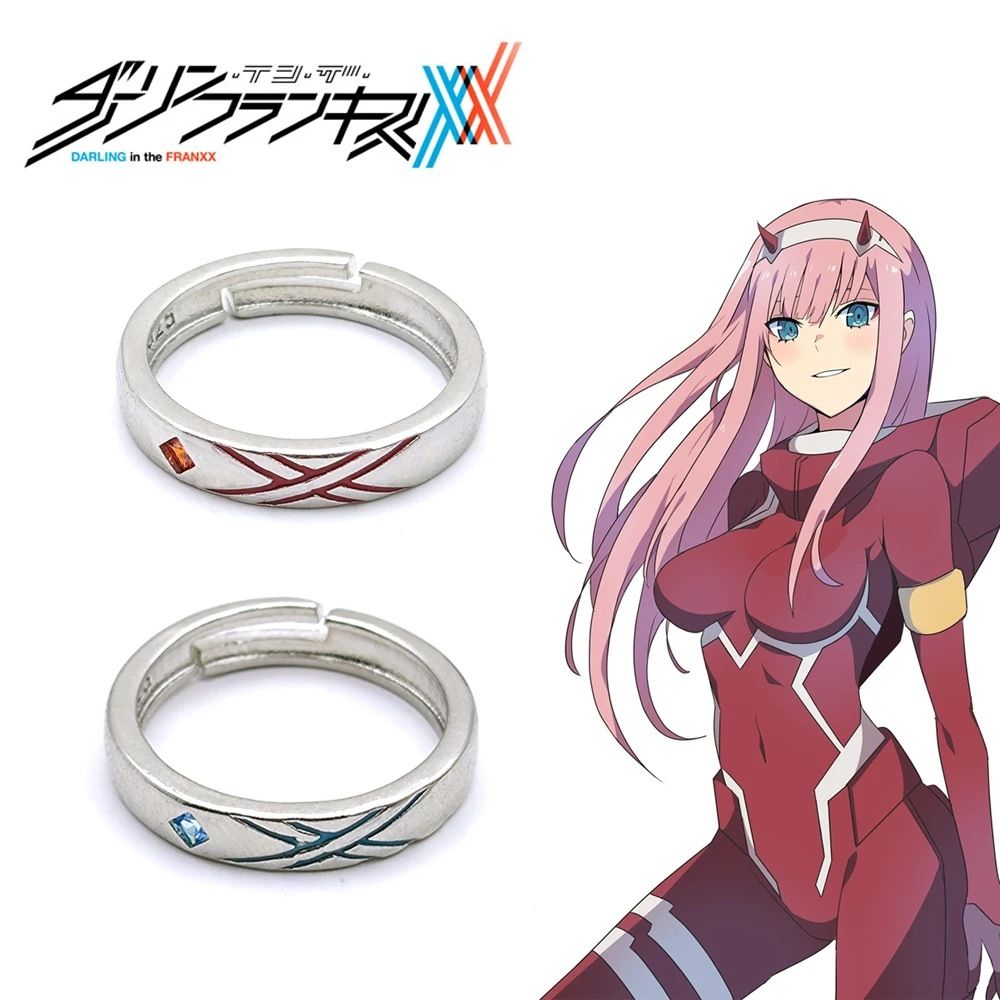 Anime merchandise Darling in the Franxx 02 rings, couple rings in blue and red, anime cosplay rings