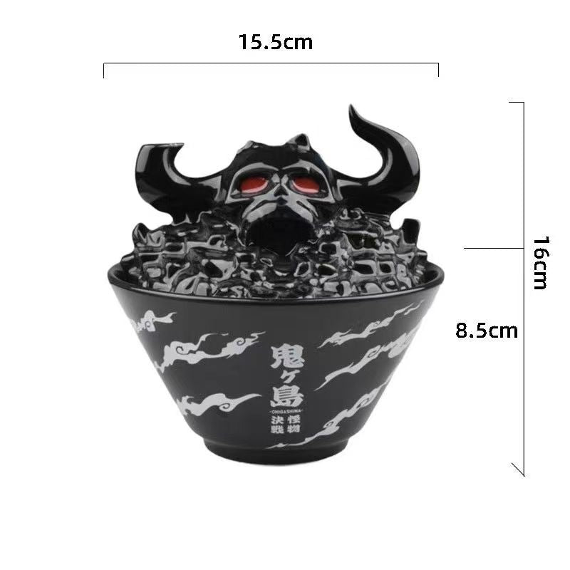 Authentic export overstock One Piece Onigashima Kaido ceramic instant noodle bowl with lid, heat-resistant, and customizable for home use.