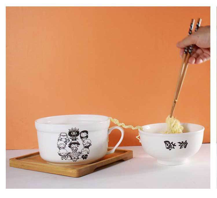 Gintama, Naruto, One Piece instant noodle cup/bowl with lid and handle, large size, suitable for students and dormitories, with lid to prevent burns.