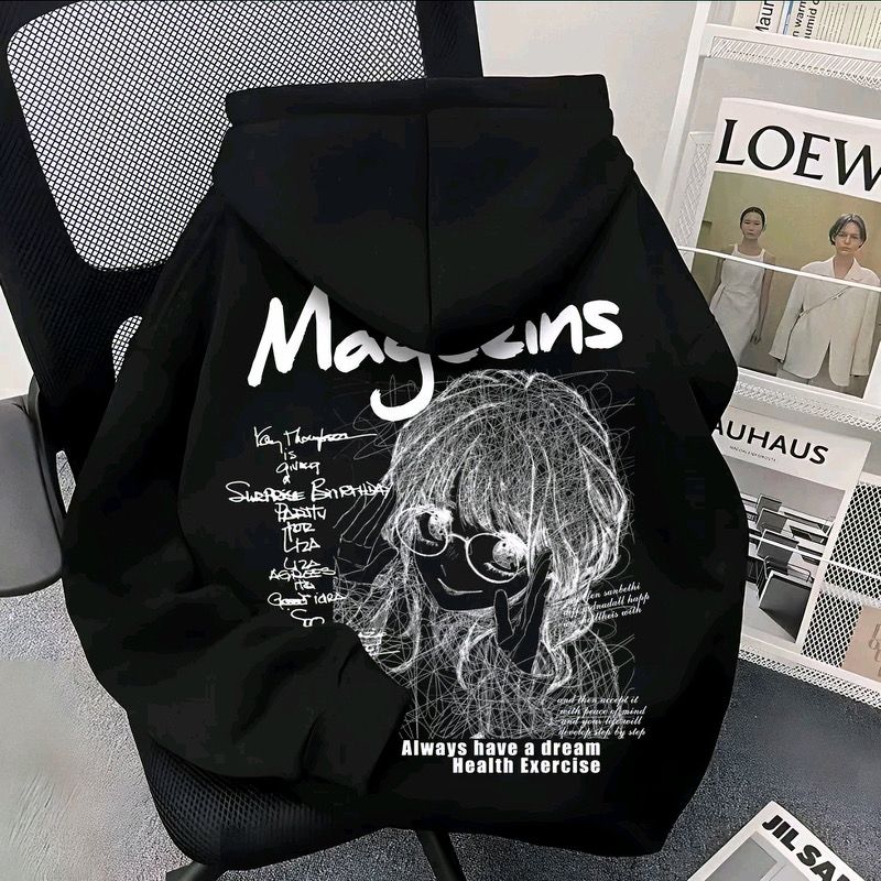 American-style heavyweight anime hoodie with fragrant floral print, trendy hooded sweatshirt for couples.