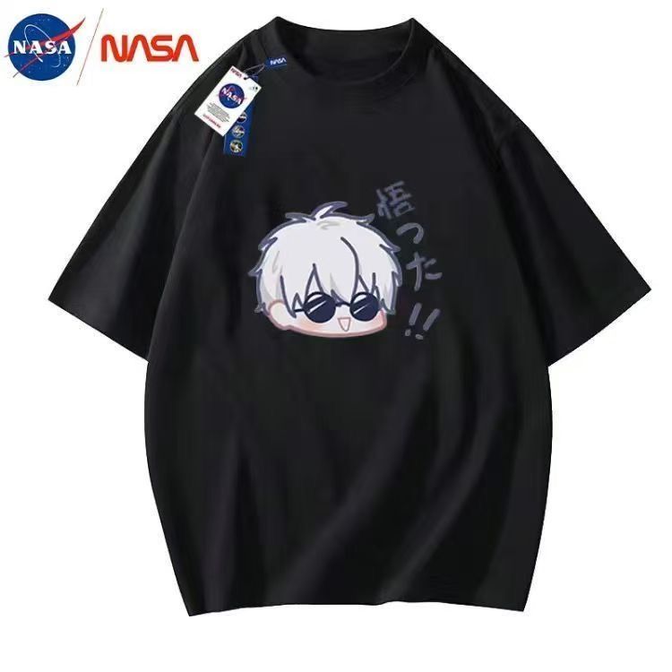 NASA co-branded T-shirt, Japanese anime Kaisen merchandise, Jujutsu five-strip short-sleeved shirt, trendy anime style, unisex fashion.