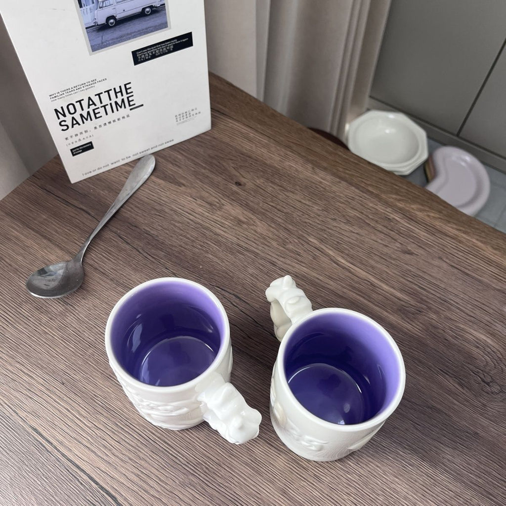 BANDAI One Piece Luffy Embossed Mug, Men's Water Bottle, Ceramic Coffee Mug, Retro White, Simple