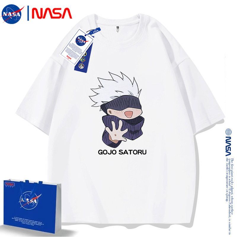 NASA Anime Collaboration 2023 New Jujutsu Kaisen Klein Blue Gojo Satoru Merchandise Short-Sleeve T-Shirt for Men and Women