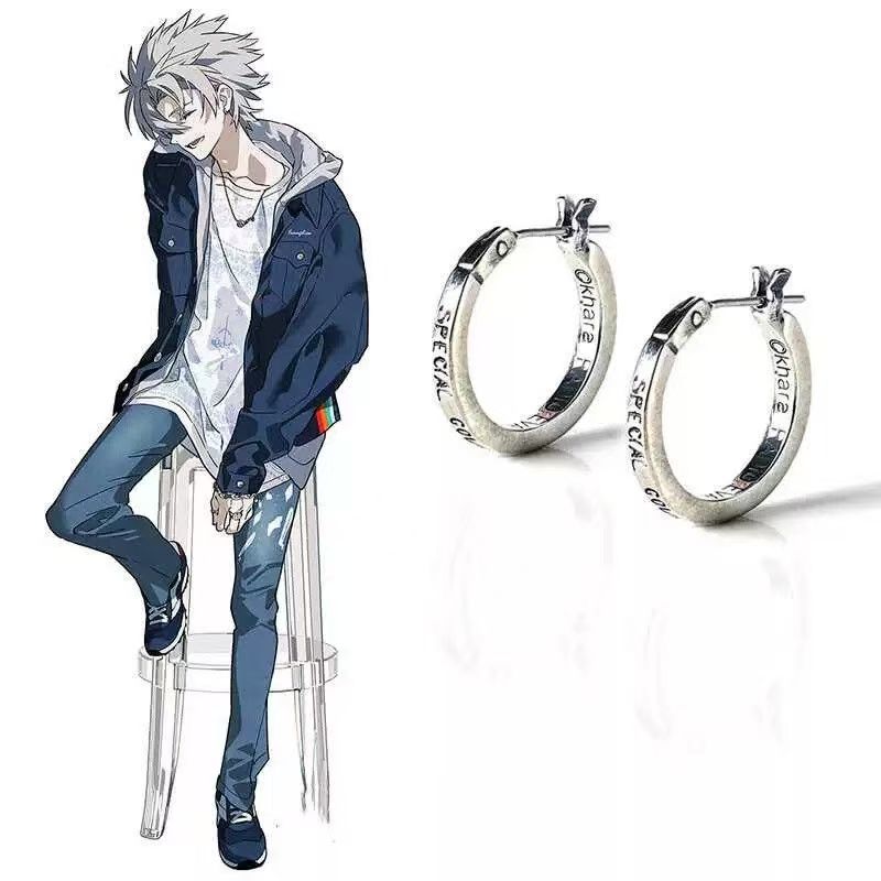 Classic hoop earrings with letter pattern and distressed finish, inspired by the anime character Kaworu Yoneyama. Suitable for both men and women.