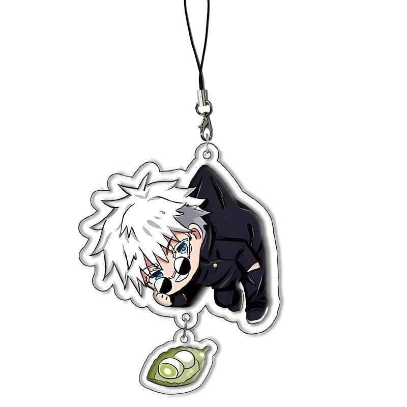 Jujutsu Kaisen themed phone charms/keychains featuring Gojo Satoru, Fushiguro Megumi, Sukuna, and Yuji Itadori. Creative phone straps and backpack pendants.