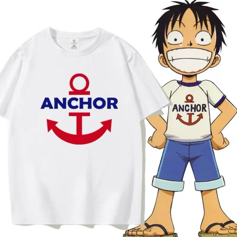 Childhood Luffy cosplay short-sleeved T-shirt, unisex summer anime clothing, itasha (anime costume).