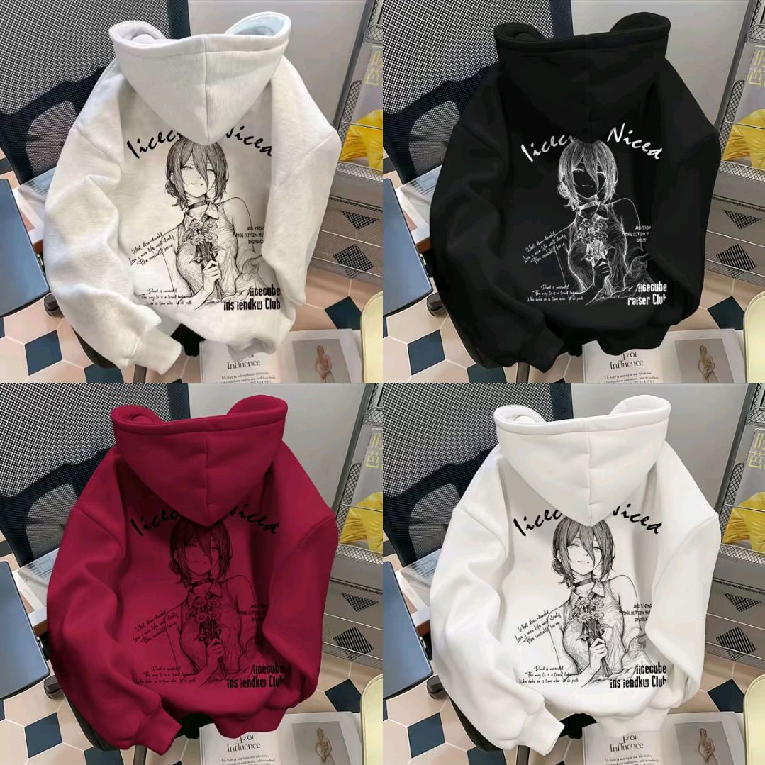 Japanese anime Chainsaw Man Reese print hooded sweatshirt for men, long-sleeved, loose-fitting fleece-lined winter coat for teenagers.