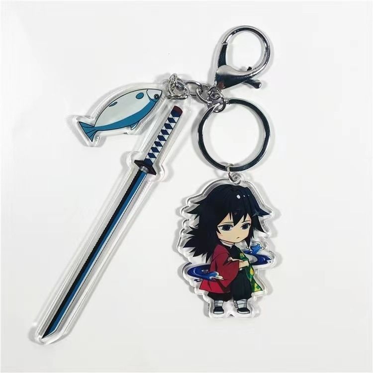 Demon Slayer keychain with knife design, anime fan merchandise, acrylic Zenitsu Agatsuma keychain/backpack.