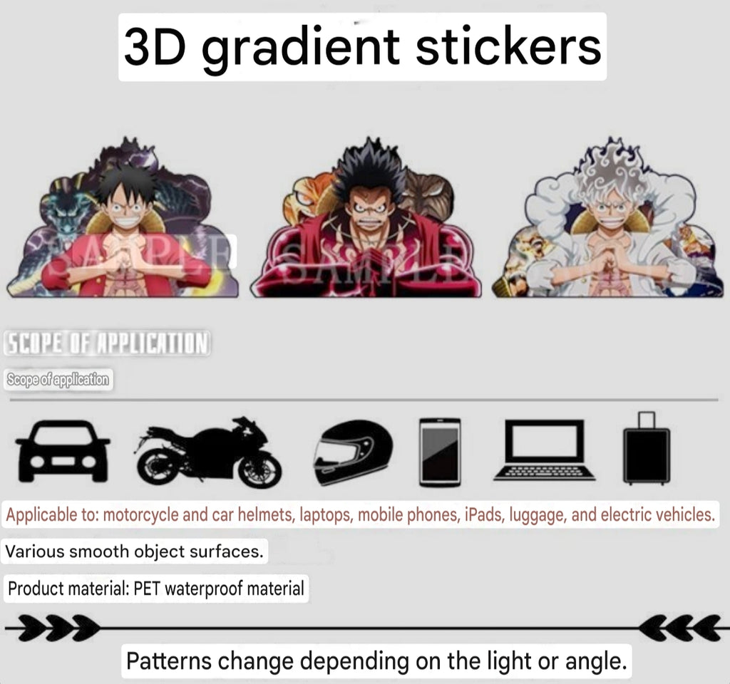3D stickers for naked eyes, 3D gradient stickers, One Piece 3D stereoscopic painting, Nami waterproof, Boa Hancock, Gear 5 Luffy, anime style.