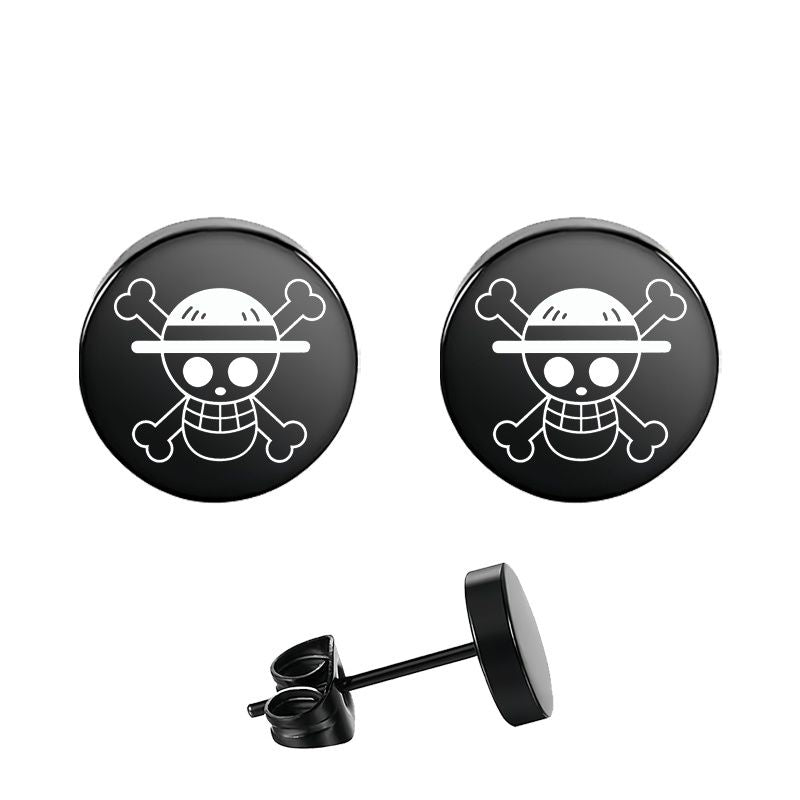 One Piece earring clip-on Luffy skull stainless steel earrings, suitable for cosplay, men's and women's accessories and gifts.