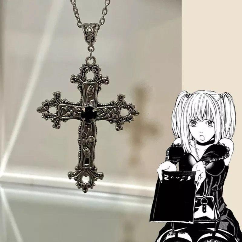 Dark anime merchandise, Misa Amane cosplay necklace, long dragon bone chain, trident pendant, New Year's gift for couples.