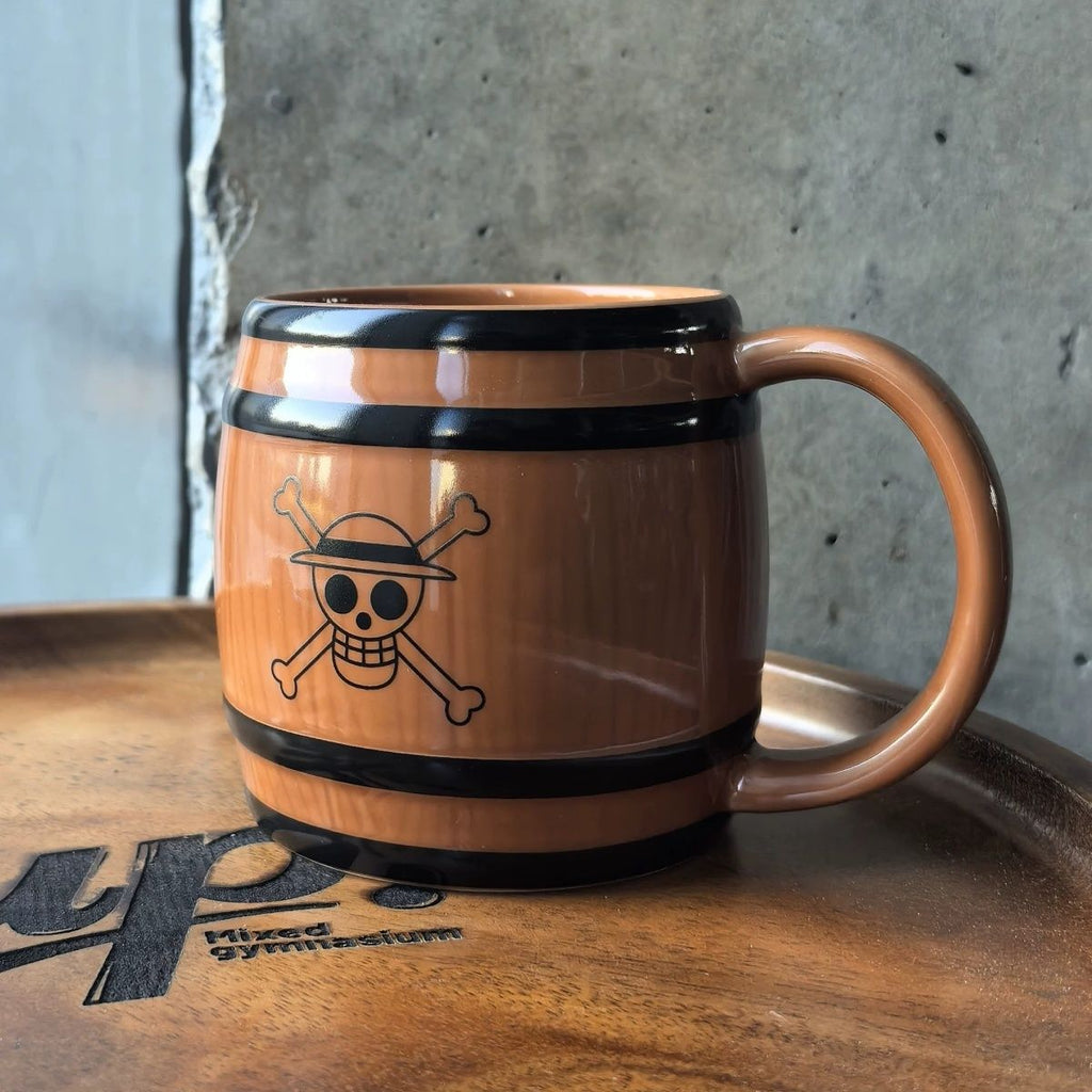 Japanese single-item loose goods, One Piece, Ichiban Kuji Straw Hat Shop wooden barrel mug, ceramic cartoon mug, coffee mug.